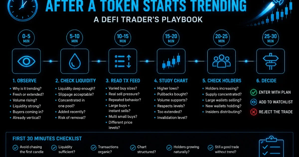 The First 30 Minutes After a Token Starts Trending: A DeFi Trader’s Playbook