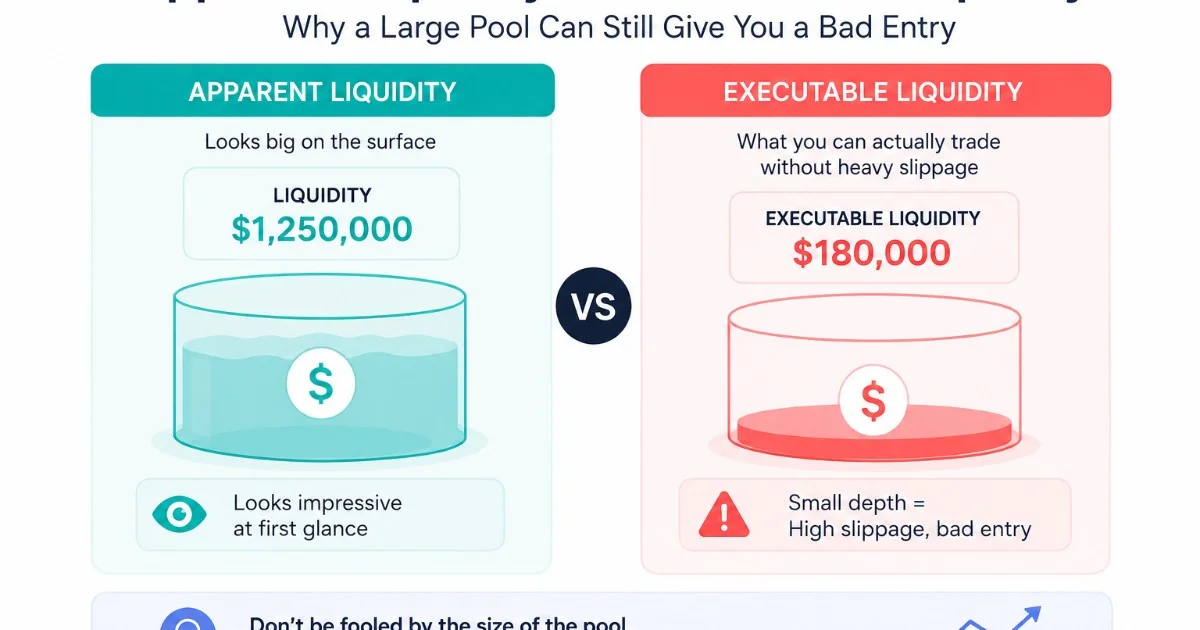Apparent Liquidity vs Executable Liquidity: Why a Large Pool Can Still Give You a Bad Entry