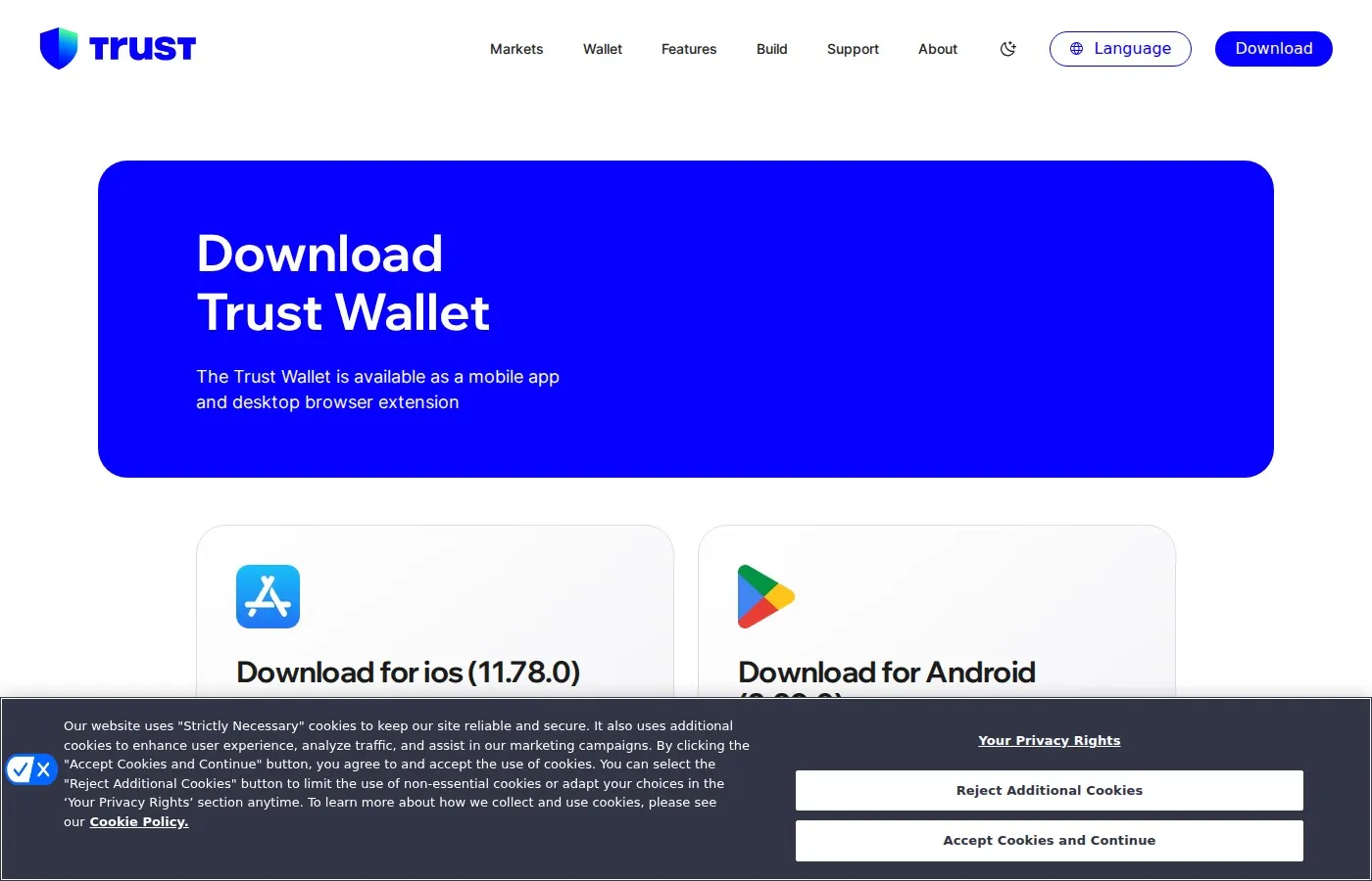 Trust Wallet setup screen showing wallet creation and recovery phrase backup process