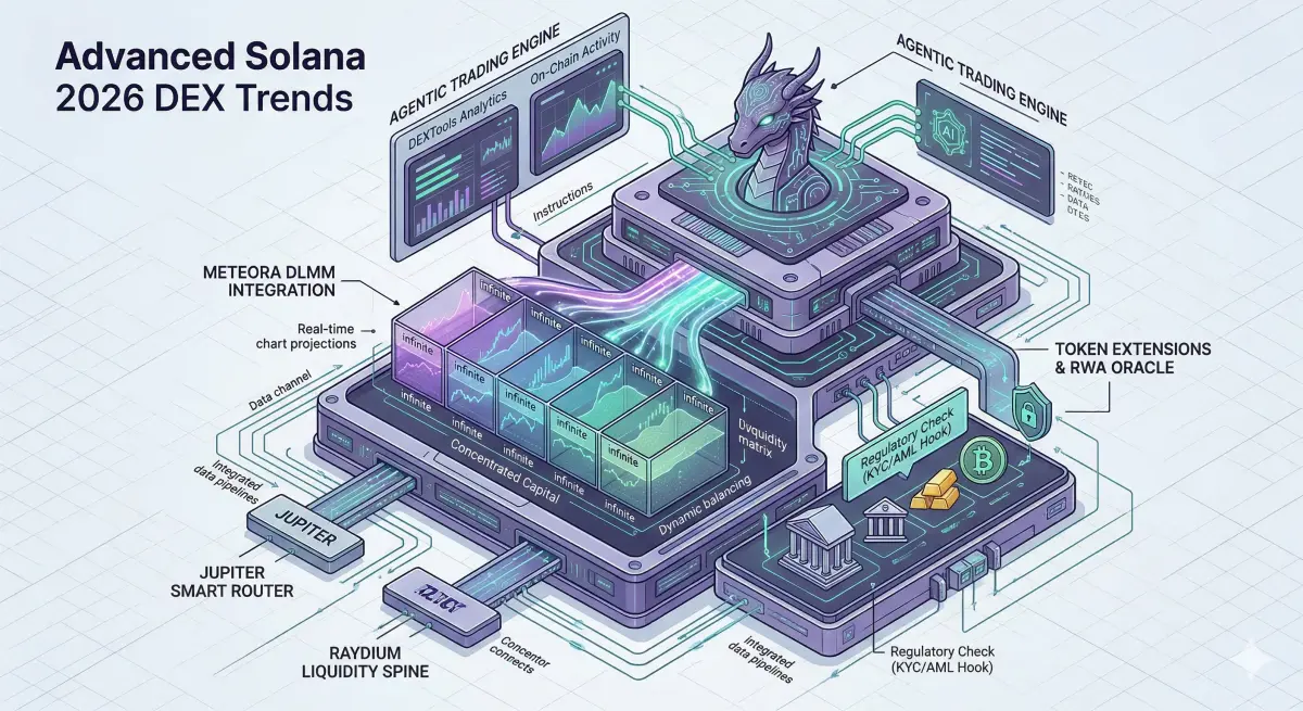 Solana ecosystem roundup 2026 highlighting Jupiter, Meteora, and emerging DEX trends in cryptocurrency market evolution.