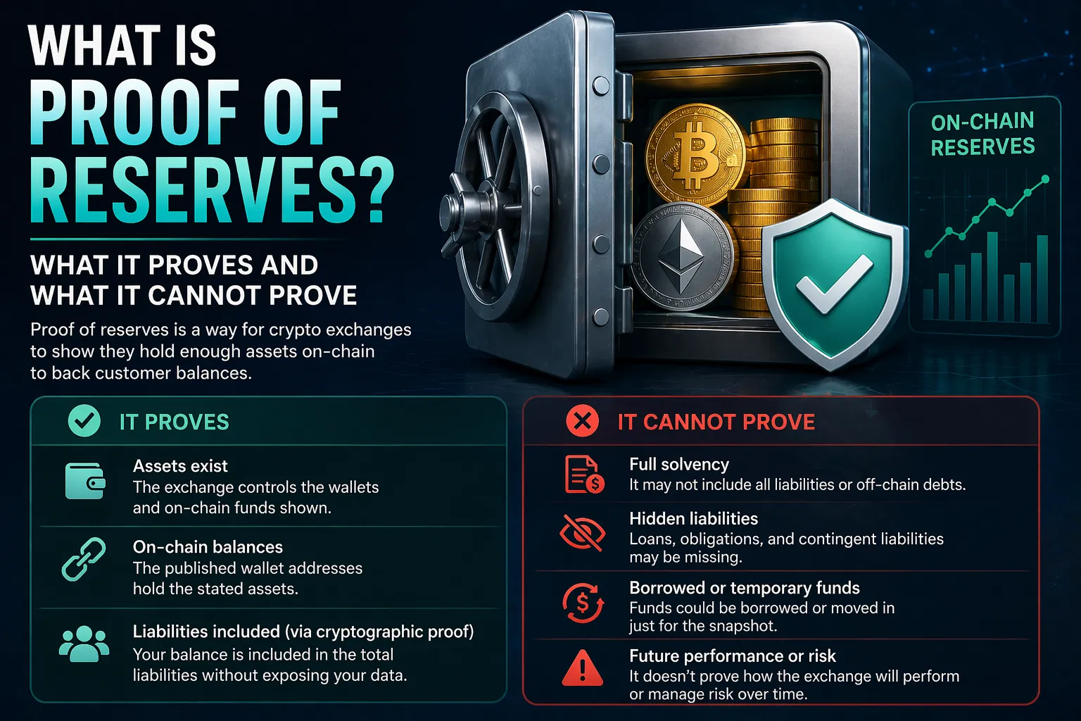 Illustration explaining proof of reserves in cryptocurrency, highlighting transparency and asset verification for exchanges.