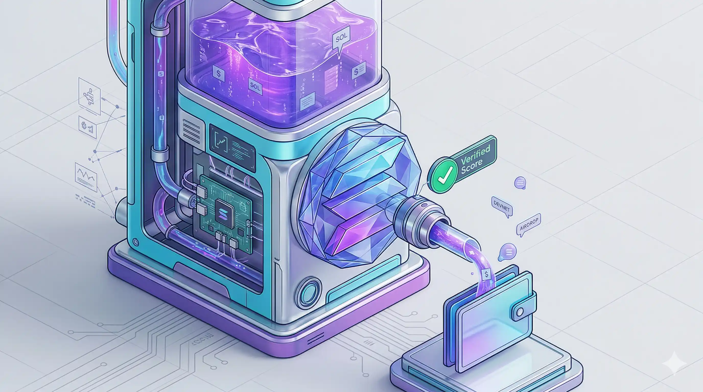Image illustrating Solana network tools for developers, featuring faucets, Devnet, and airdrops for testing purposes.