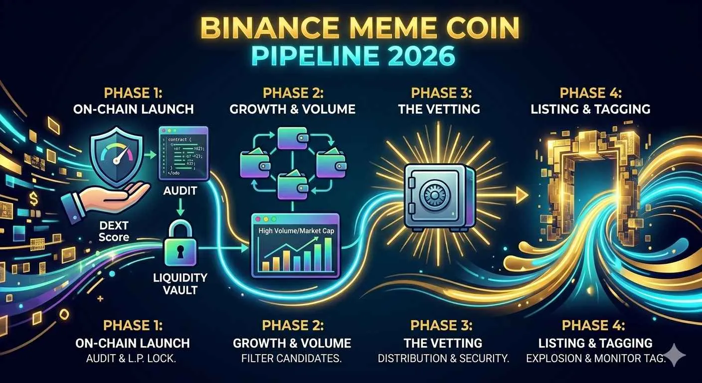 Binance meme coins trading guide 2026, showcasing listings and filters for community-driven tokens in the crypto market.