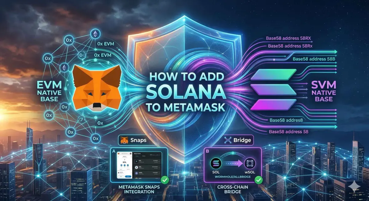 Illustration of adding Solana to MetaMask, showcasing cross-chain interaction in digital assets for 2026.