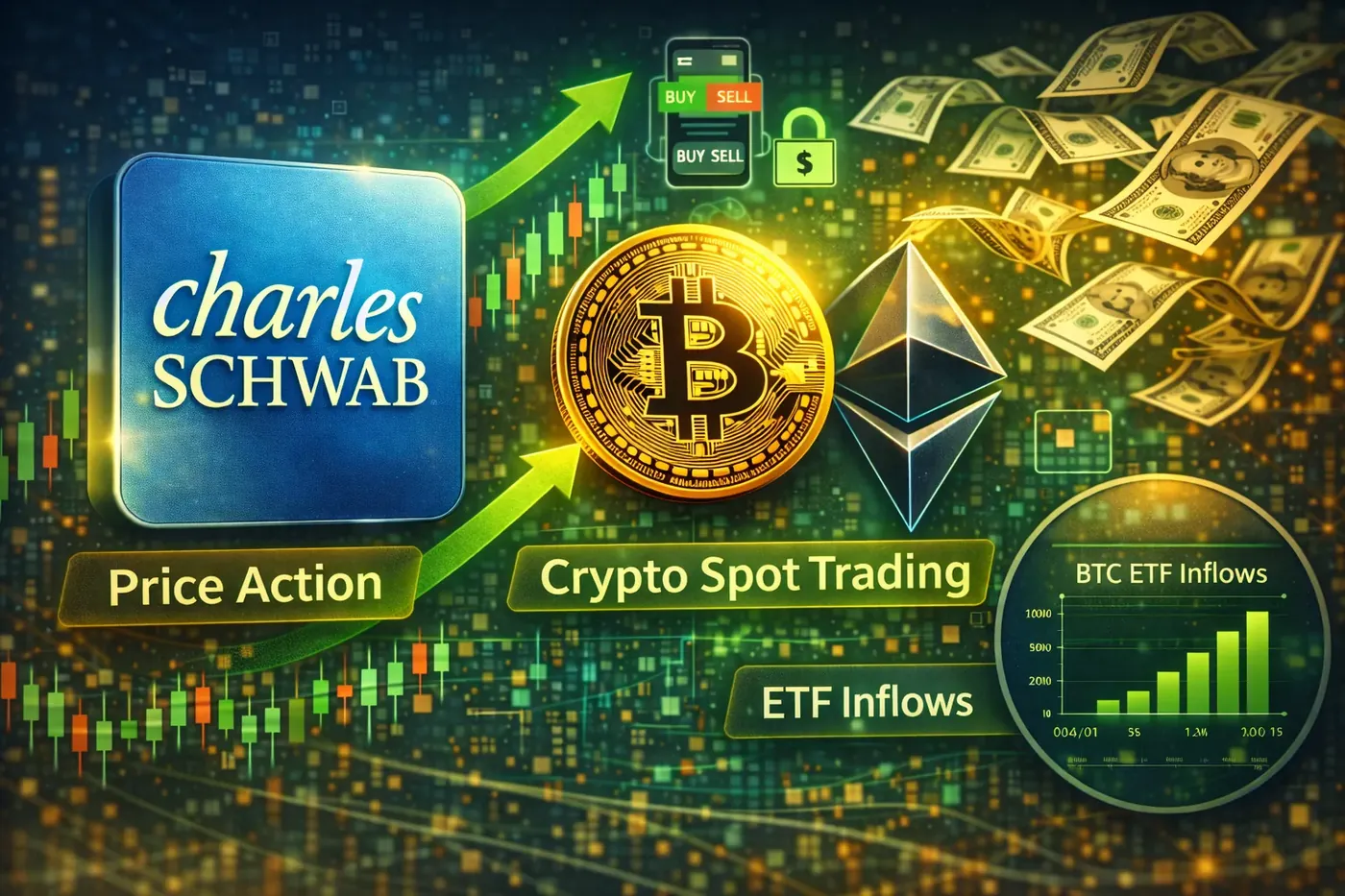 Charles Schwab's entry into crypto trading boosts Bitcoin and Ethereum's legitimacy in traditional finance.
