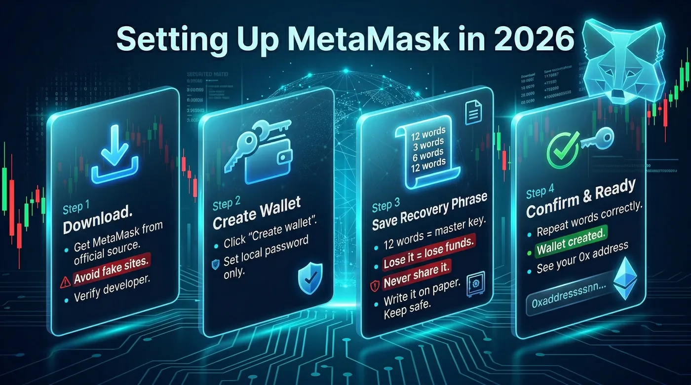 Illustration of creating an Ethereum wallet using MetaMask, showcasing the user-friendly interface and security features.