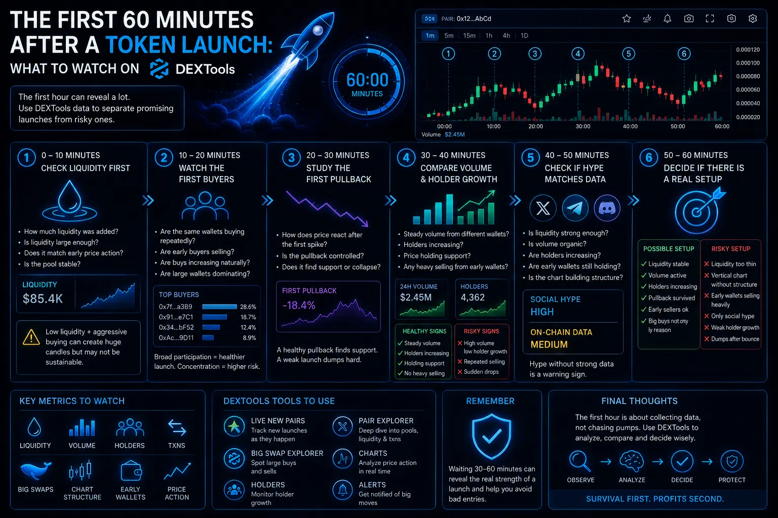 The First 60 Minutes After a Token Launch: What to Watch on DEXTools