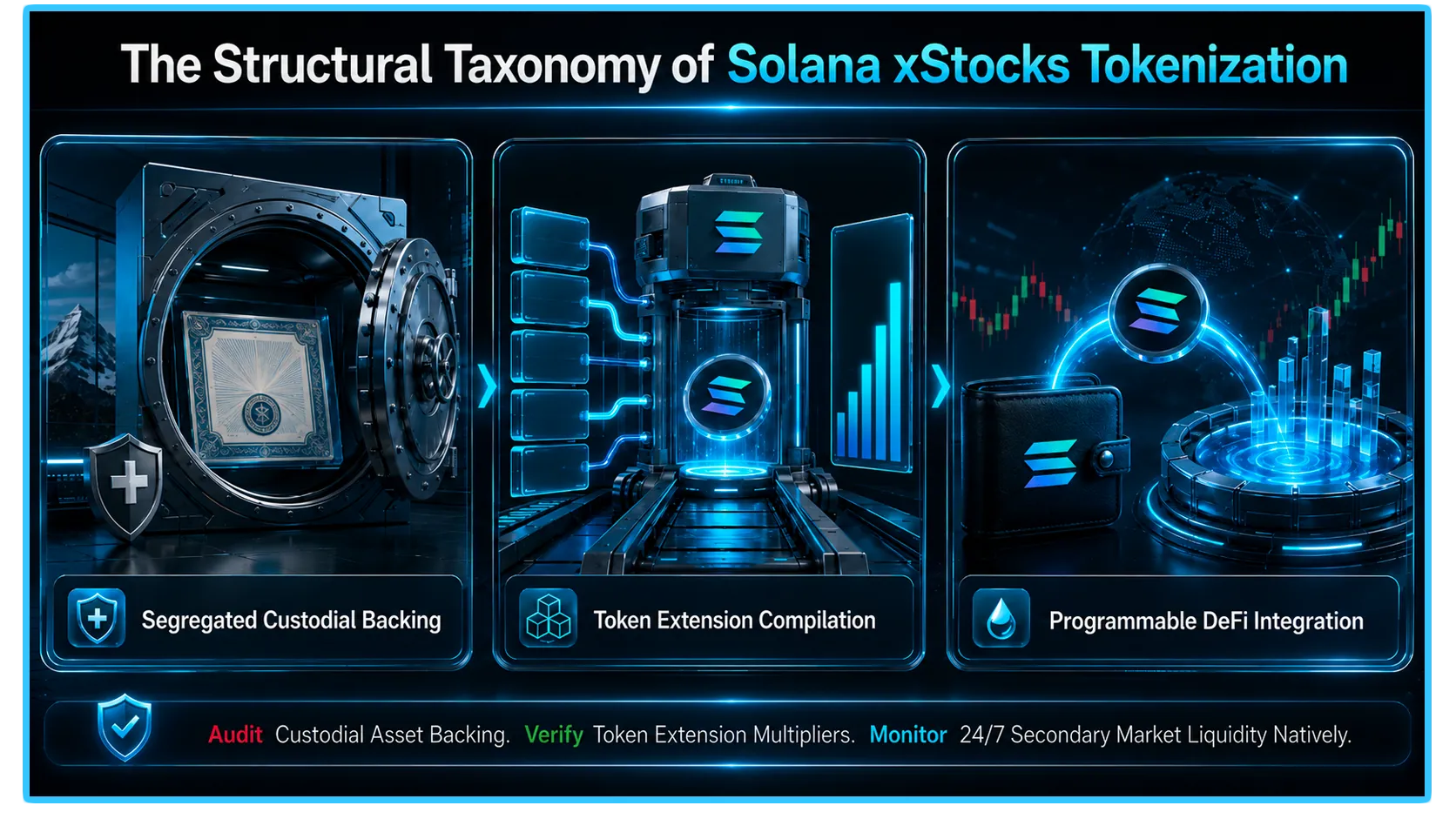 Tokenized equities on Solana: a visual representation of the integration of traditional markets with blockchain technology.