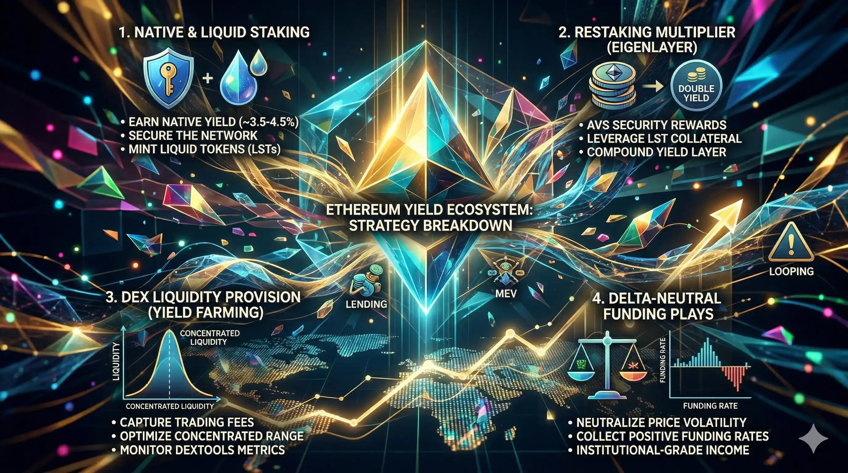 Ethereum passive income strategies for 2026, showcasing yield generation methods for ETH investors.
