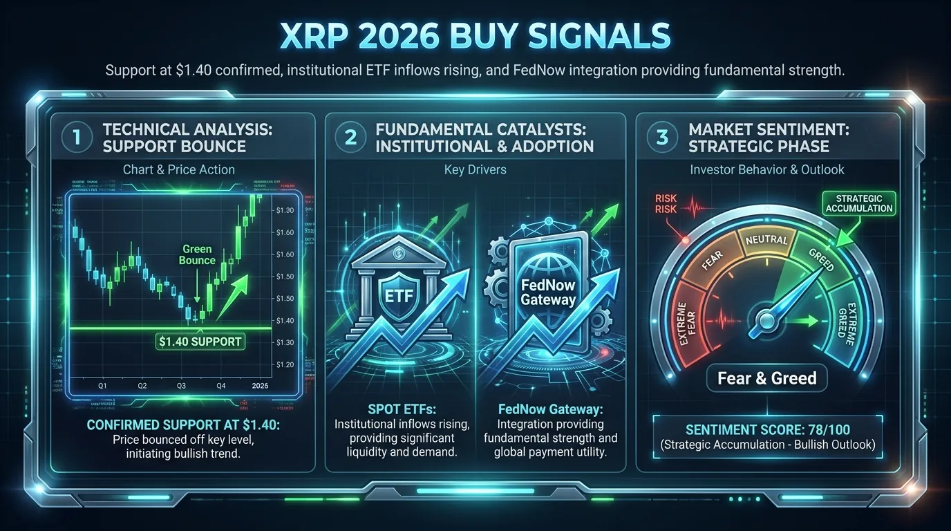 XRP price chart analysis for 2026, highlighting buy signals and market trends in cryptocurrency investment.
