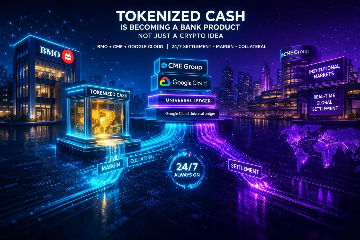 Bank employees discussing the integration of tokenized cash into financial operations, showcasing a shift from crypto to reality.