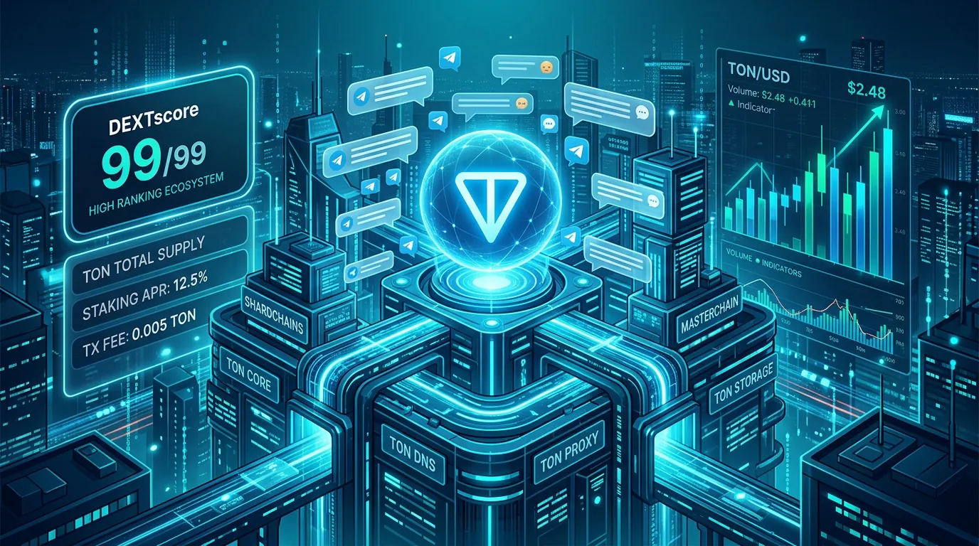 Diagram illustrating Toncoin (TON) architecture and its role in Telegram's Web3 infrastructure and monetization strategy.
