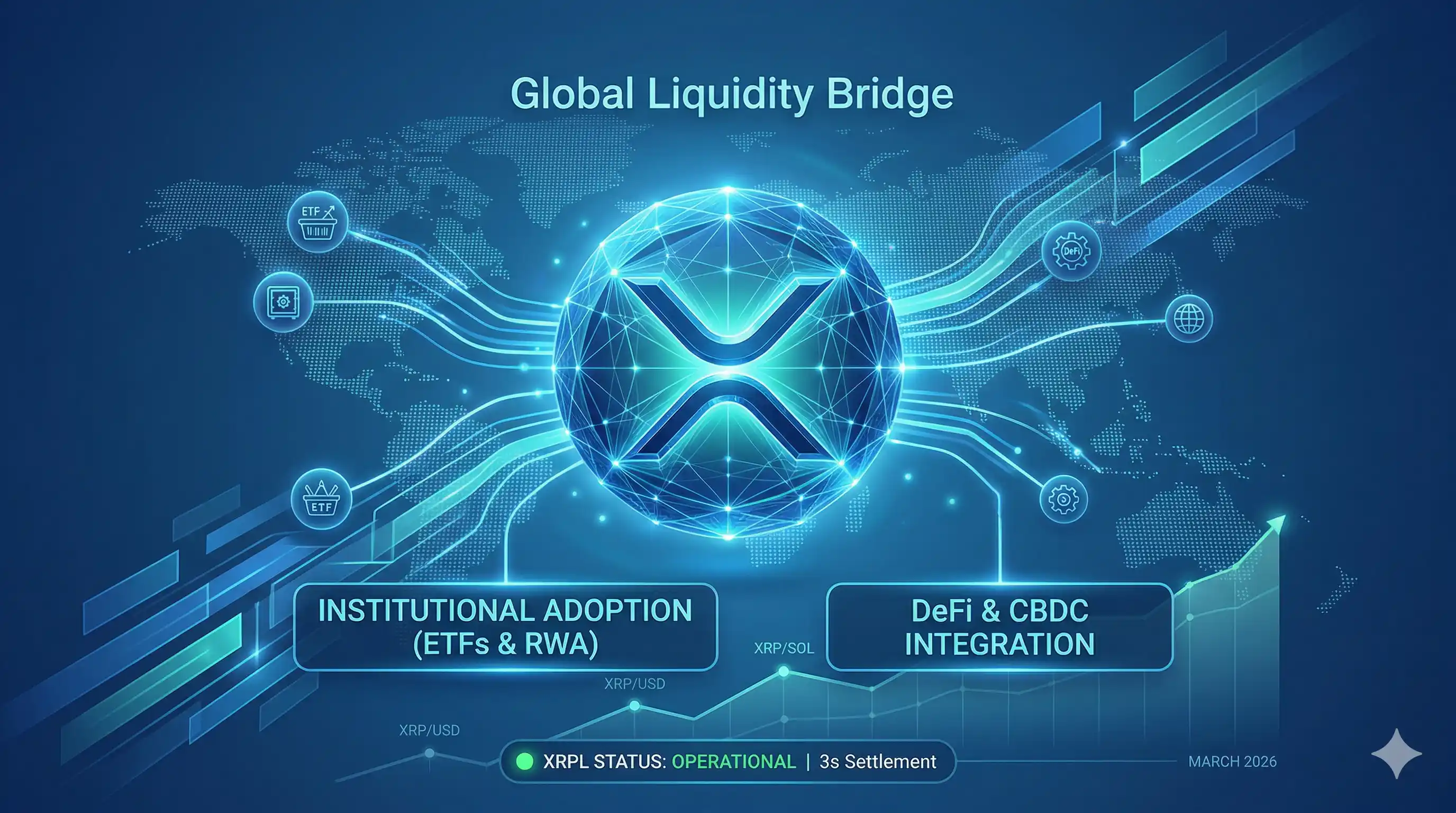 XRP logo with digital currency graphics, representing Ripple's token and its significance in the 2026 crypto market.