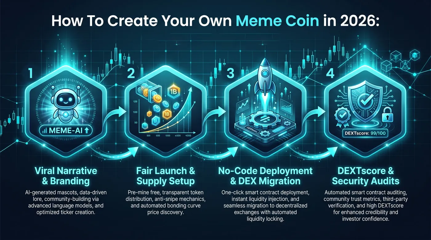 Step-by-step guide for creating a meme coin, featuring token setup, branding, and launch checklist.