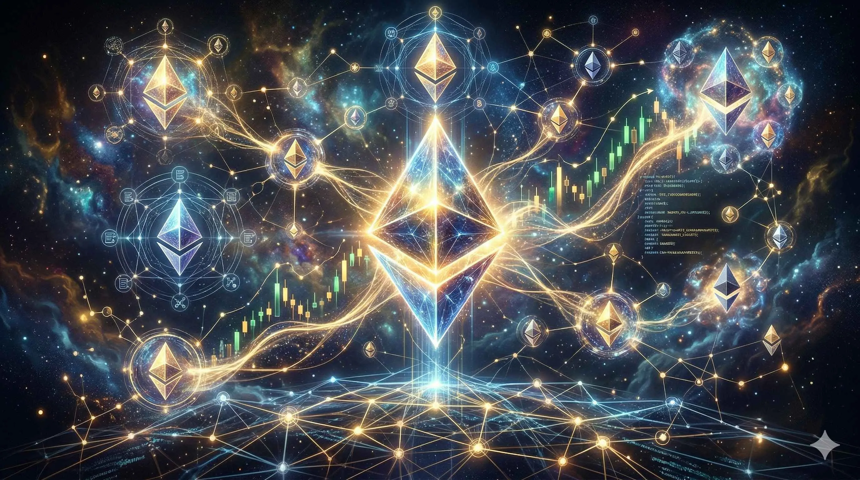 Ethereum logo with a rising graph, symbolizing ETH ATH and its peak price in cryptocurrency market trends.