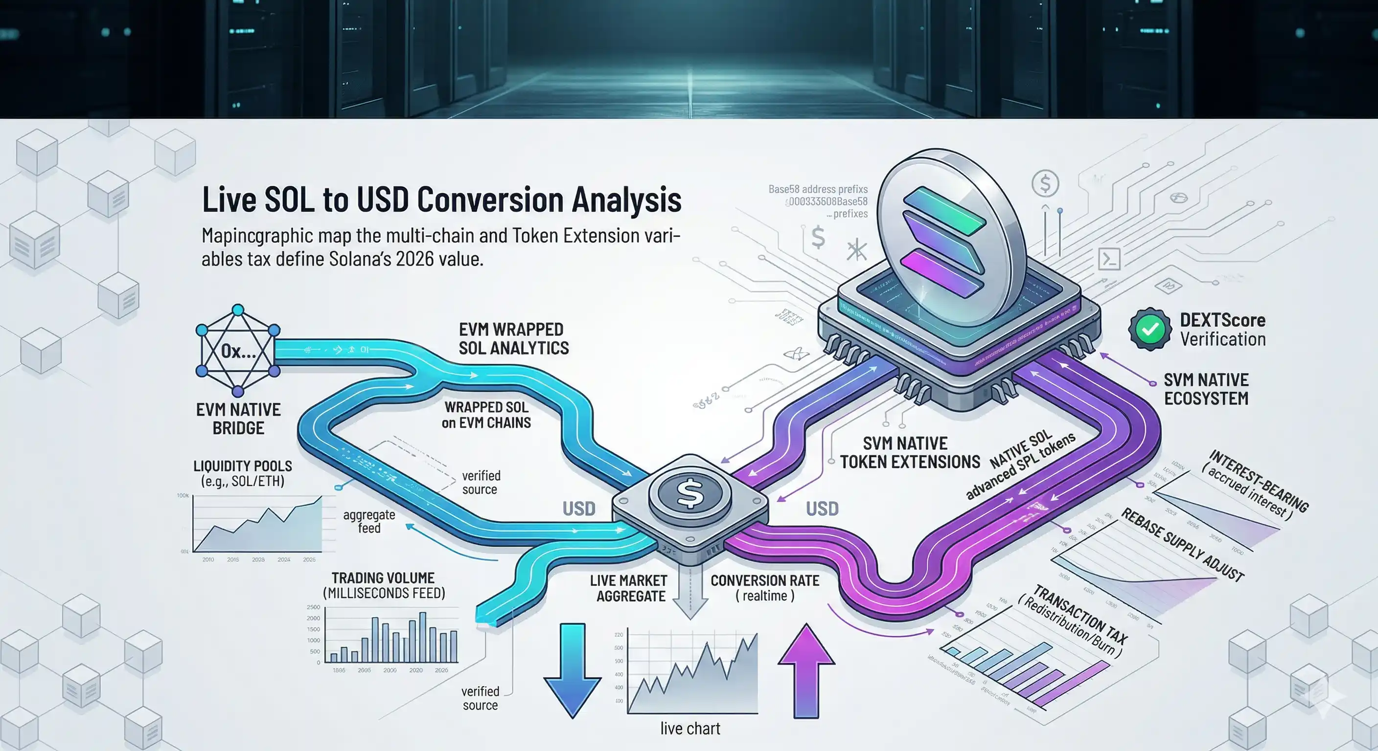Solana cryptocurrency price chart showing SOL to USD conversion rates in 2026, highlighting transaction speed and market trends.
