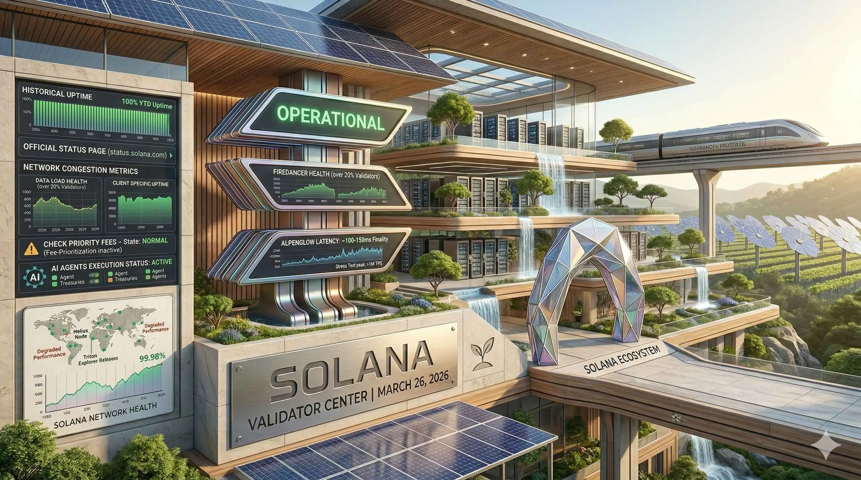 Solana network status update in 2026, highlighting performance latency and multi-client infrastructure impact on traders.
