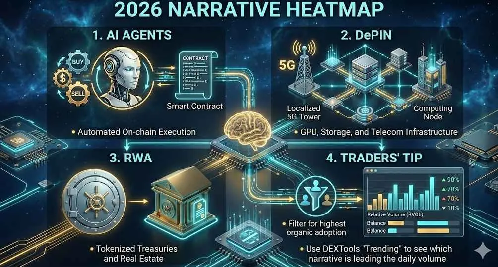Mid-2026 crypto market trends highlight AI agents, DePIN, and RWA dominance as Bitcoin stabilizes above $79k.