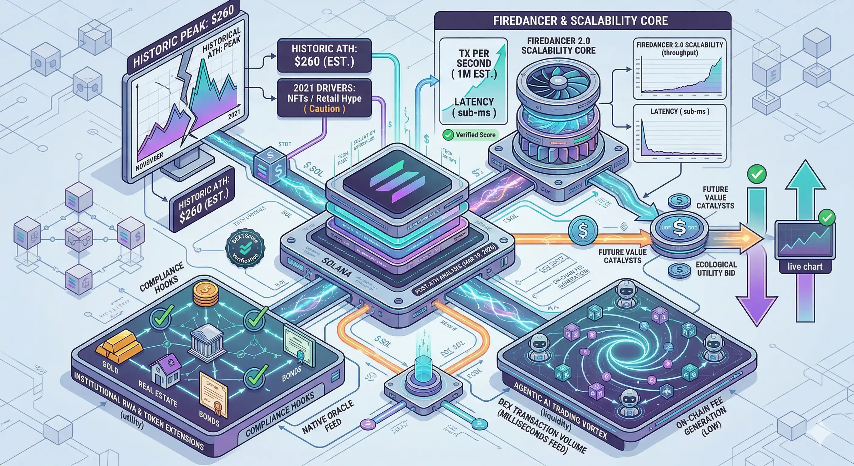 Solana cryptocurrency logo with a graph showing its all-time high peak, symbolizing market resilience and growth potential.