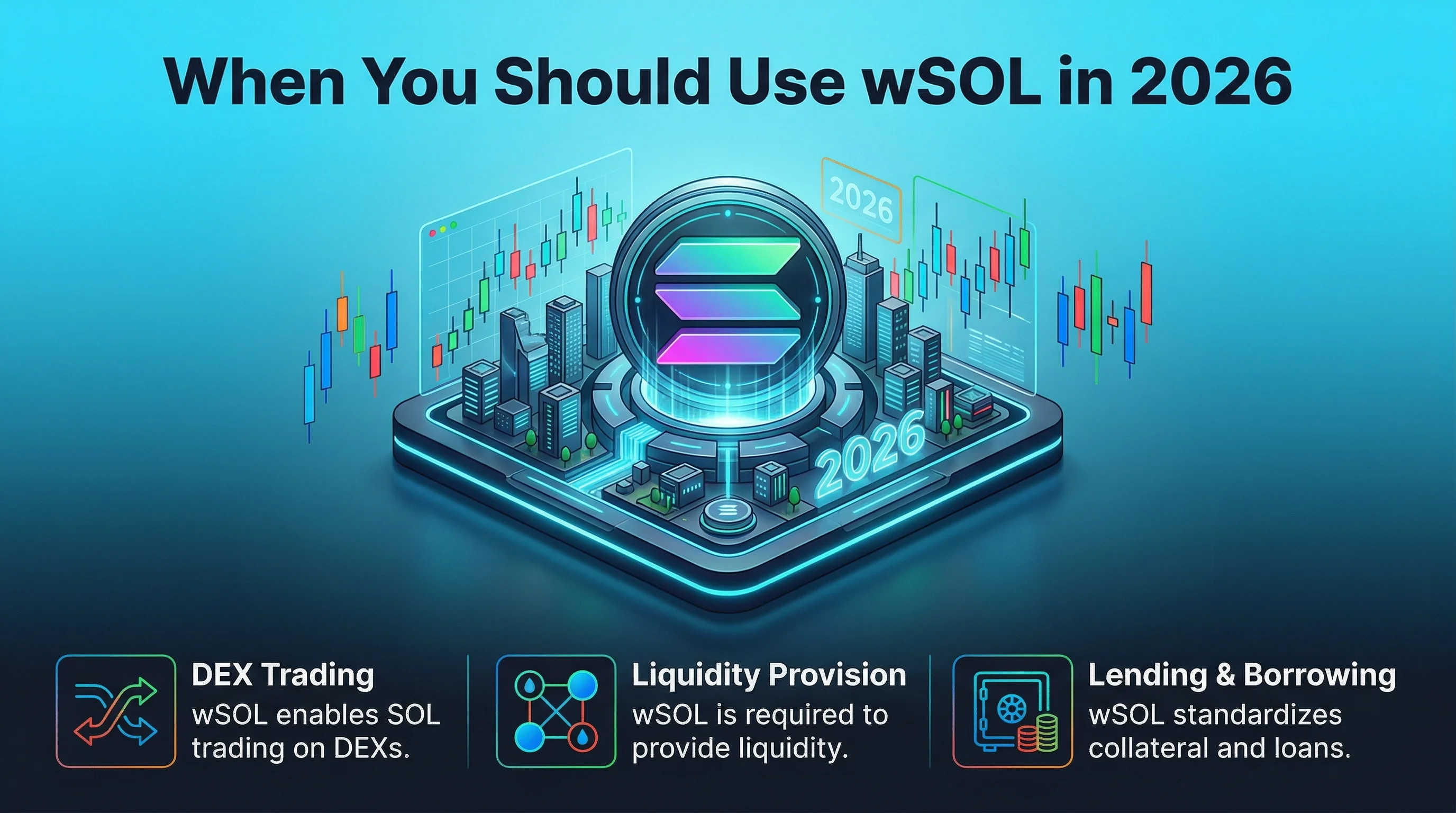 Illustration of Wrapped Solana (wSOL) highlighting its role in the Solana DeFi ecosystem and recent advancements.