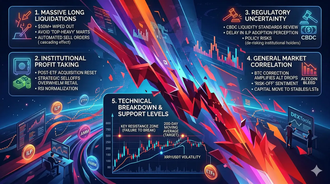 XRP price chart showing a significant drop, highlighting market volatility and trading activity in the cryptocurrency sector.