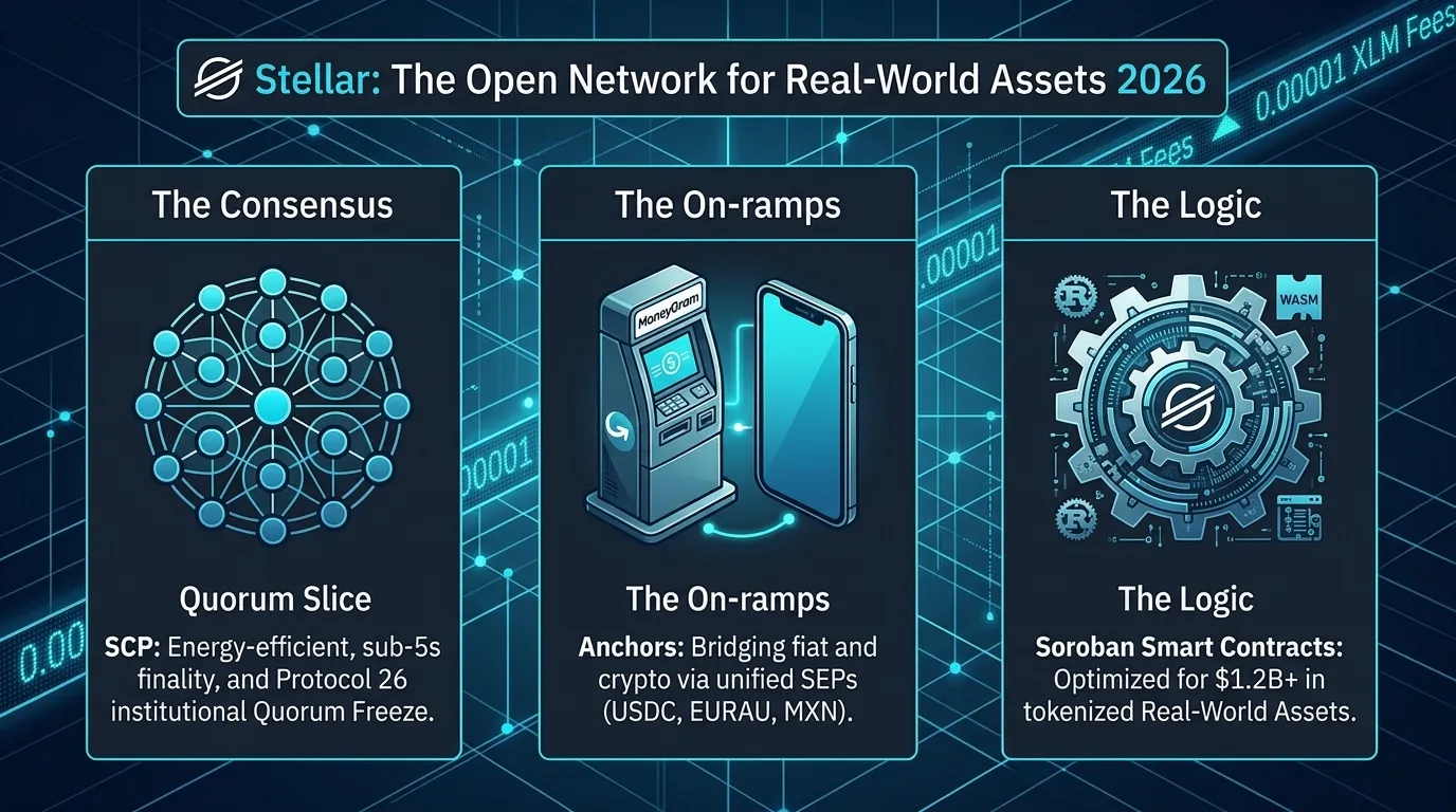 Stellar (XLM) logo with a digital network background, symbolizing its role in global cross-border payments.