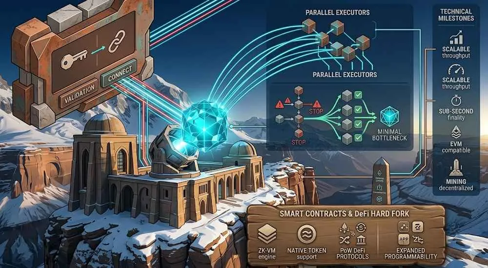 Illustration explaining Starknet, Cairo, and ZK Rollup technology for Ethereum scalability solutions.
