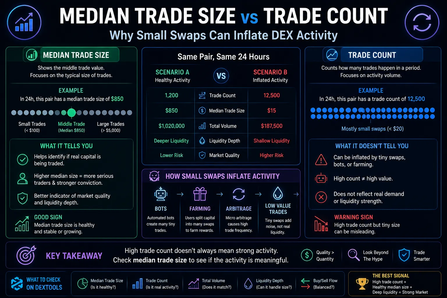 Median Trade Size vs Trade Count: Why Small Swaps Can Inflate DEX Activity