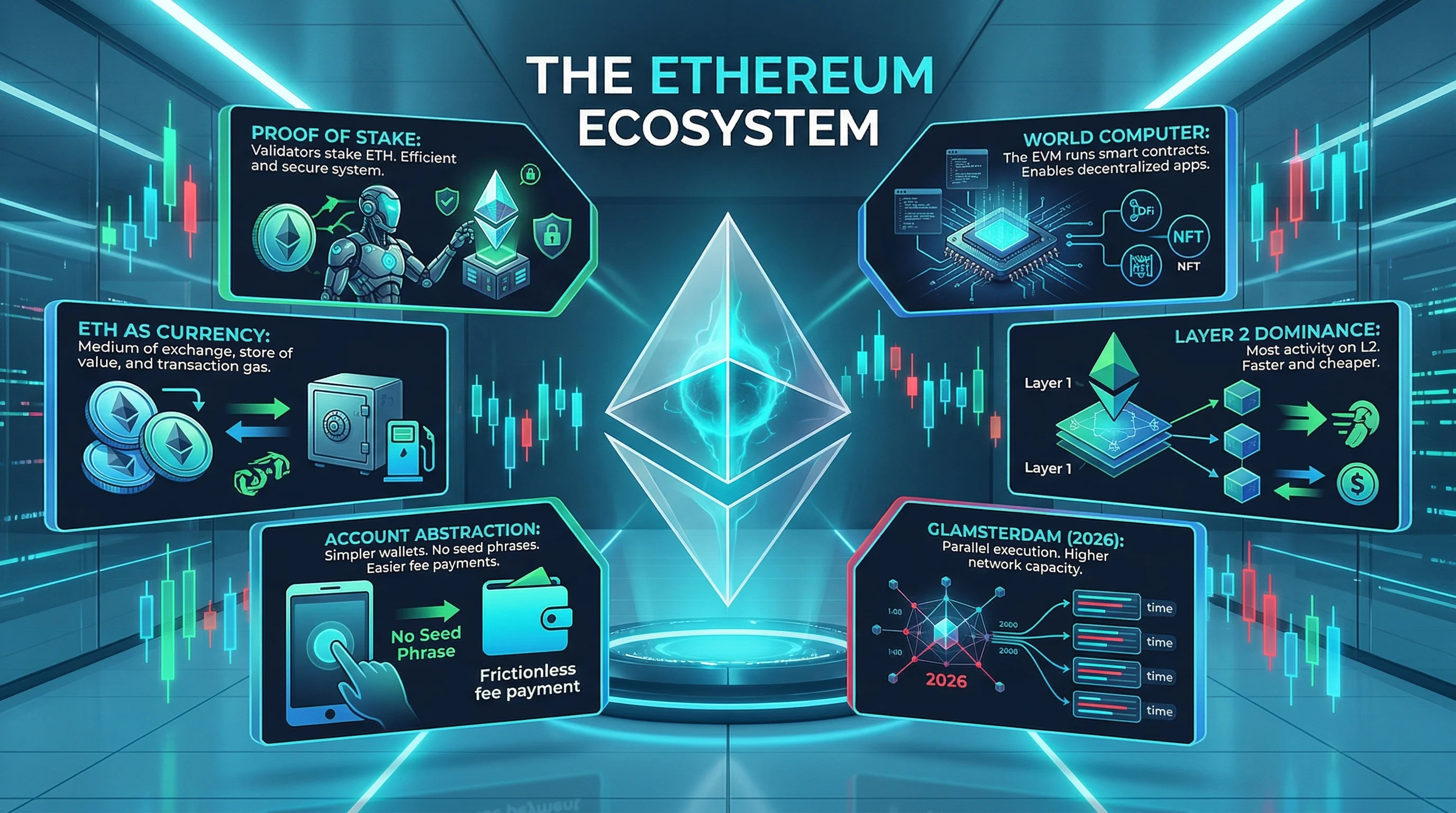 Ethereum ecosystem 2026: A visual representation of ETH's evolution as a foundational layer in digital finance.