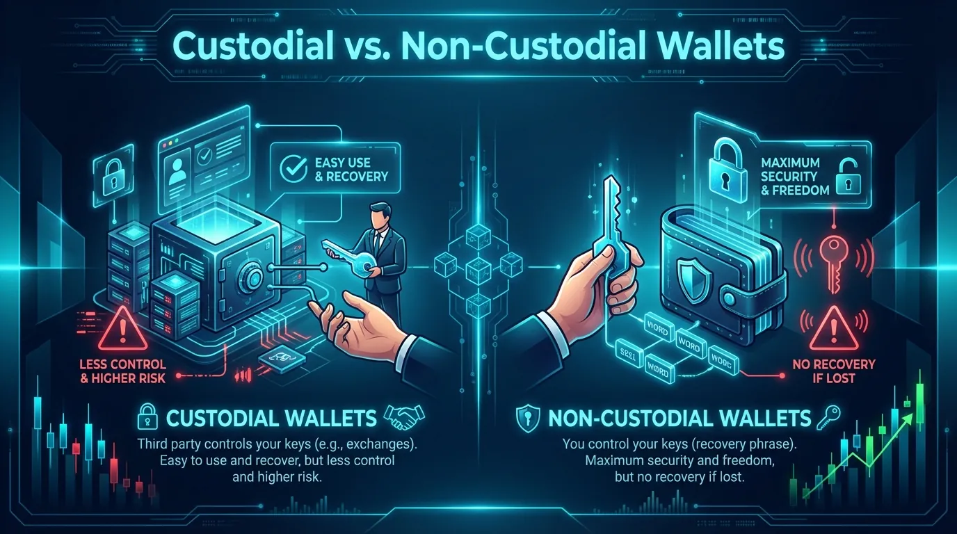 Comparison of custodial and non-custodial wallets for XRP chain, highlighting security and usability features.