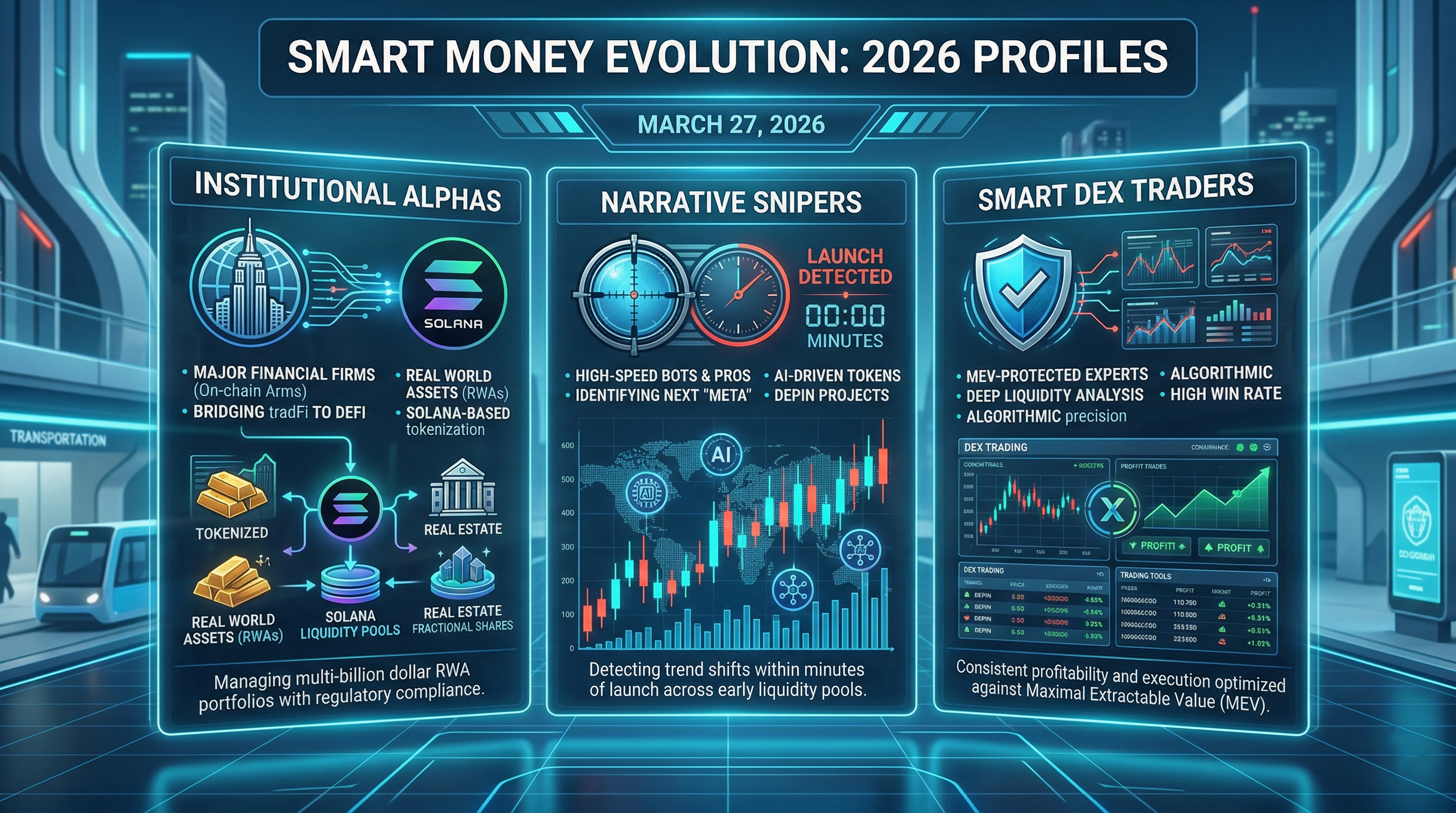 Smart money tracking on Solana chain with wallet tracker, showcasing rapid transaction speeds and blockchain advancements.