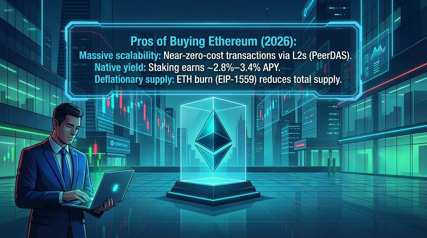 Ethereum logo representing its investment potential in 2026 after significant upgrades and market evolution.
