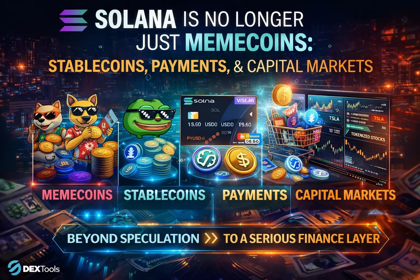 Solana's evolution in crypto markets, showcasing stablecoins and shifting trader perceptions in 2026.