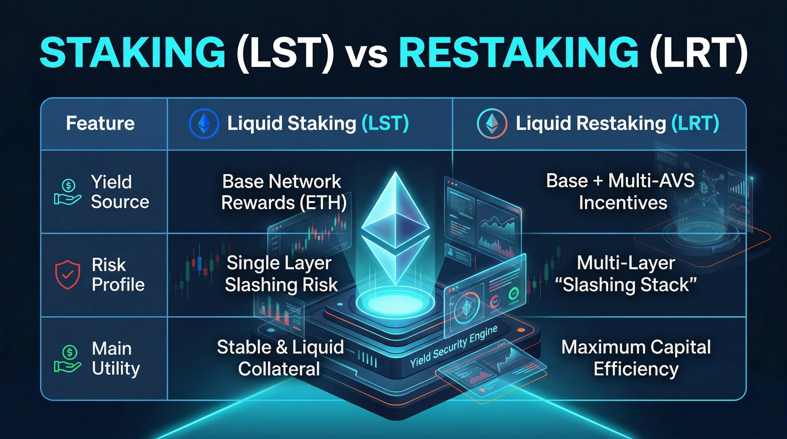 Comparison of liquid staking and restaking in Ethereum's evolving yield landscape, March 2026.
