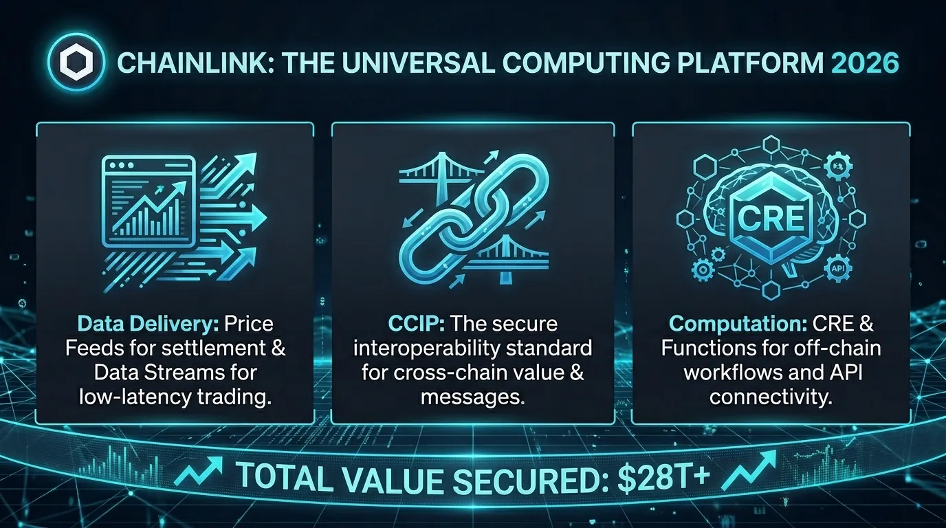 Chainlink's evolution from a price oracle to a decentralized computing platform in 2026, showcasing its impact on blockchain.
