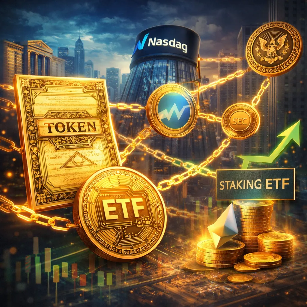Wall Street embraces crypto with tokenized stocks and staking ETFs, signaling a structural shift in financial markets.