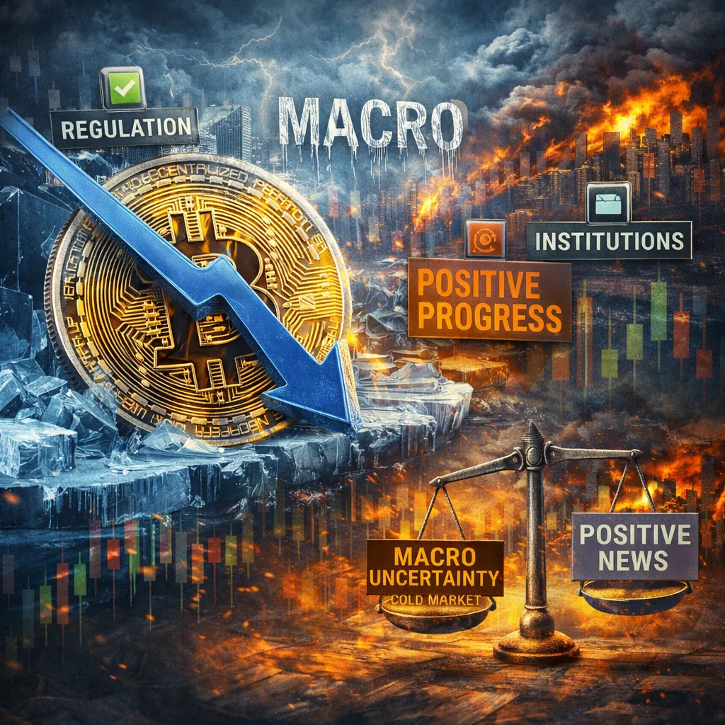 Crypto market struggles despite regulatory clarity and institutional progress, with prices falling and traders defensive.