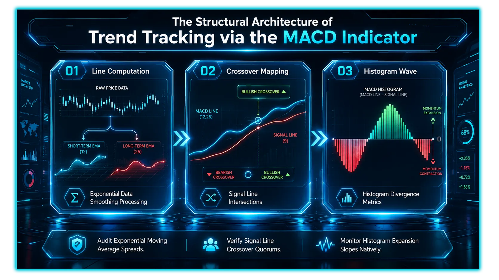 MACD indicator chart showing crossovers and divergences in cryptocurrency trading for market analysis.