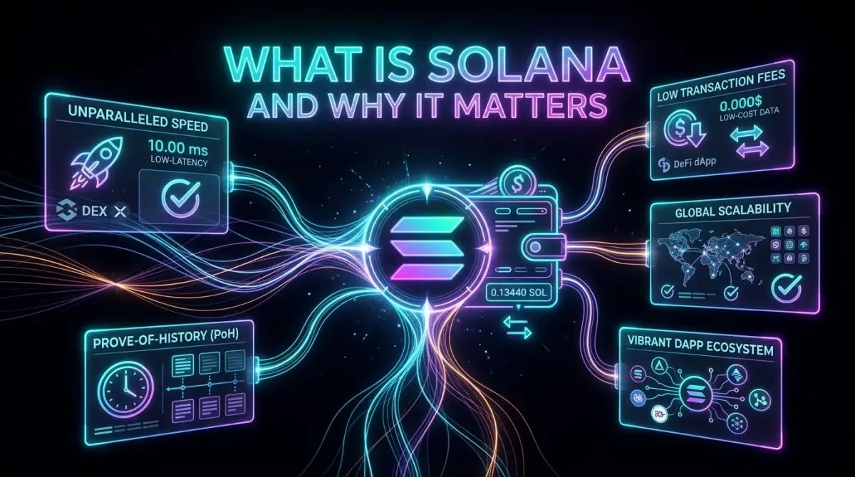 Solana blockchain overview showcasing its speed, efficiency, and significance in the cryptocurrency landscape.