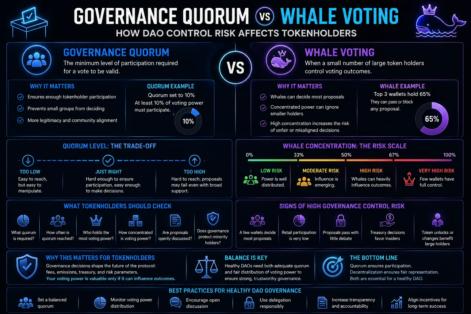 Governance Quorum vs Whale Voting: How DAO Control Risk Affects Tokenholders