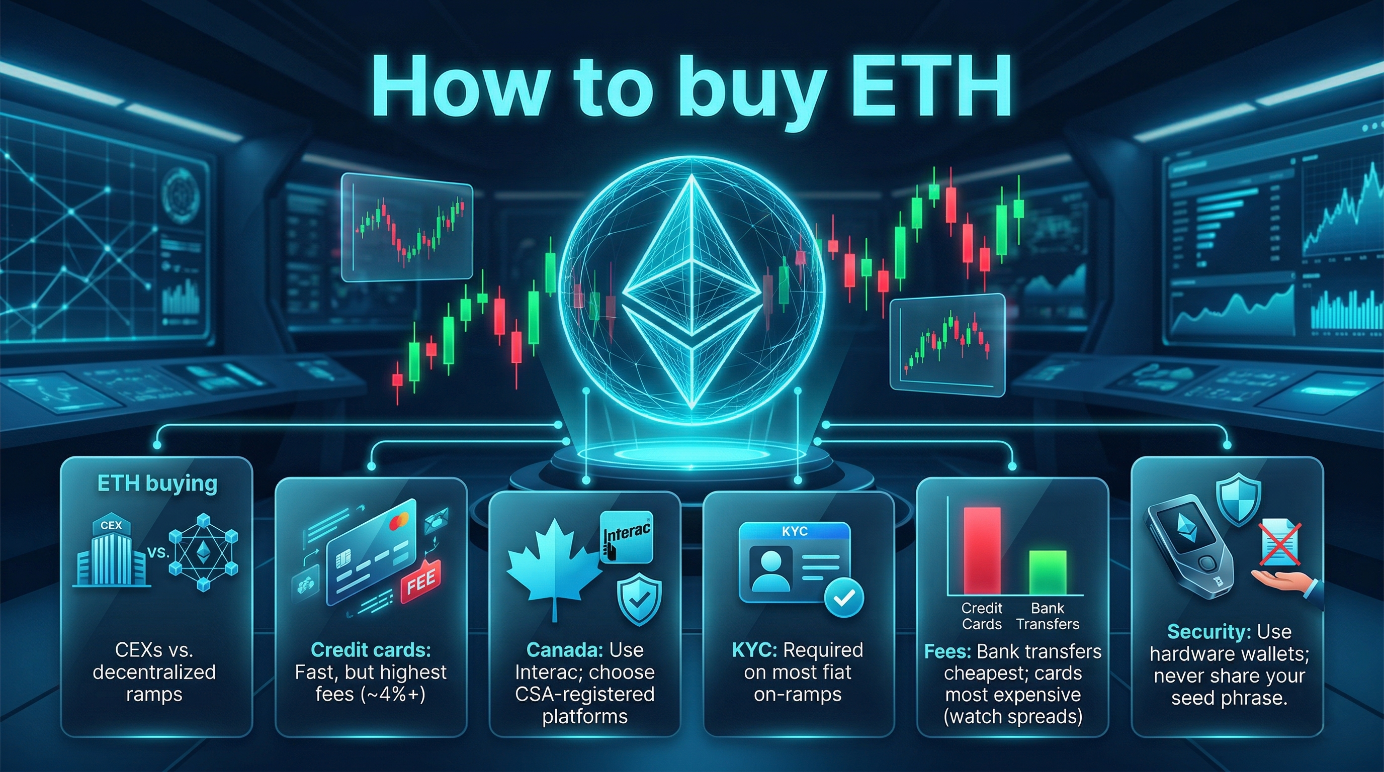 Infographic on buying Ethereum (ETH) in 2026, highlighting key platforms and tips for investors.