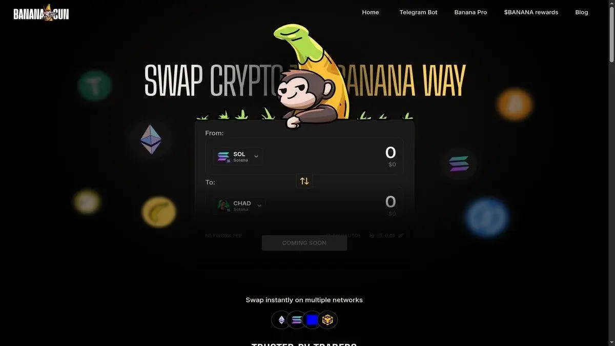 Banana Gun real website screenshot for Ethereum Telegram bot traders