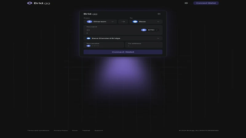 Bridge user interface for moving assets from Base through a bridge aggregator or route tool