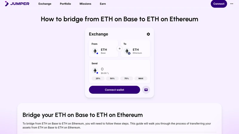 Jumper route showing ETH moving from Base to Ethereum