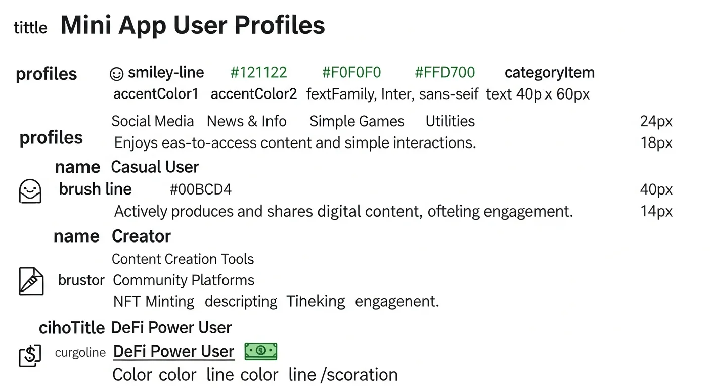 Infographic showing four Mini App user profiles with recommended categories for each