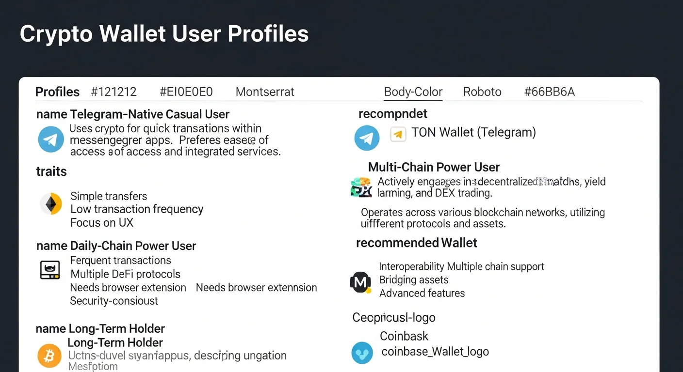 Infographic showing four wallet user profiles with a recommended wallet for each