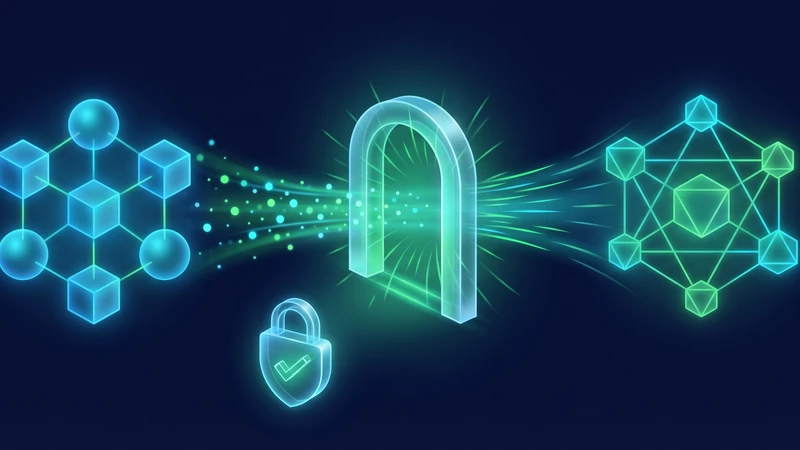 Editorial illustration of ETH moving from Ethereum mainnet into Base through a secure bridge flow
