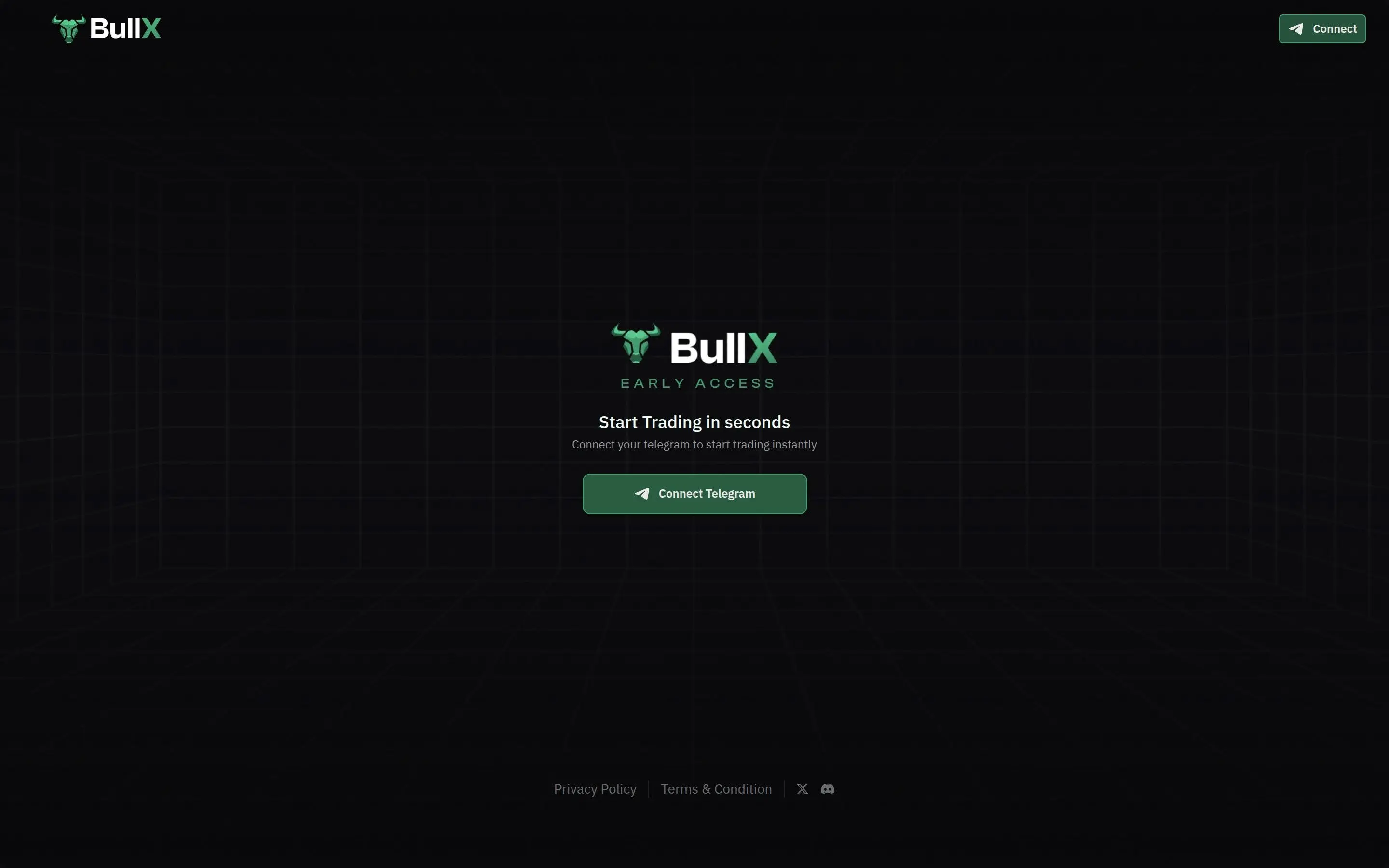 BullX Terminal Homepage showing the main trading interface