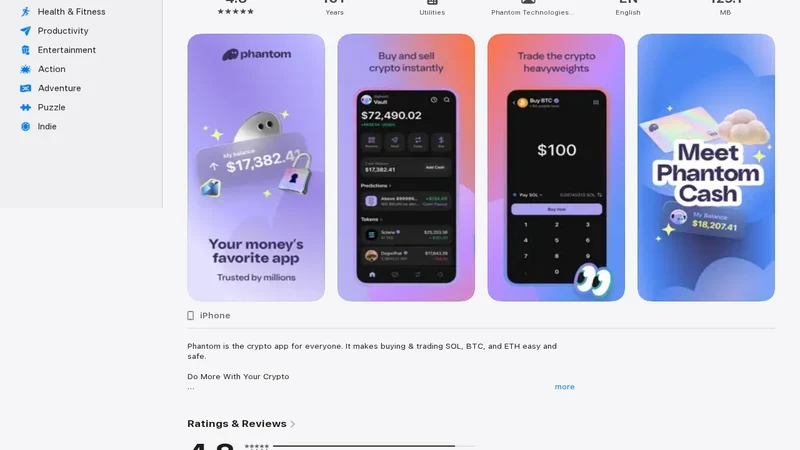 Phantom Wallet App Store page showing official app screenshots