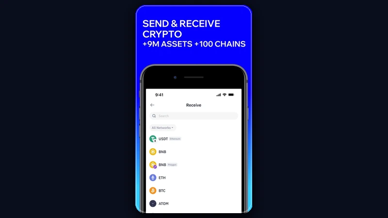 Trust Wallet receive screen showing the asset selection step before revealing the deposit address